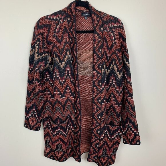Lucky Brand Southwestern Print Open Front Long Cardigan - Size Small - NEW - Picture 1 of 11